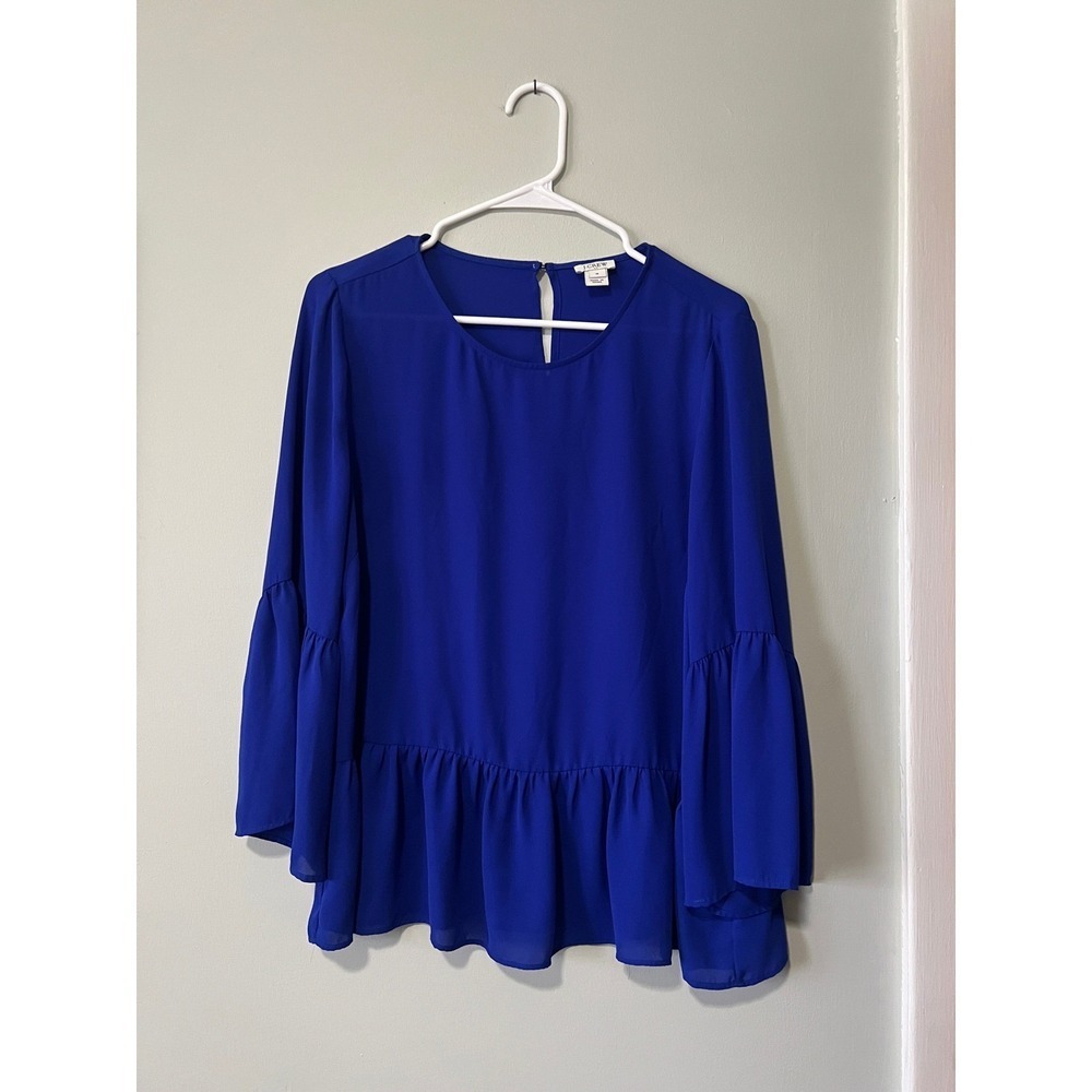 J. Crew Flowy Top Blouse Peplum Cobalt Keyhole Preppy Women Sz Medium